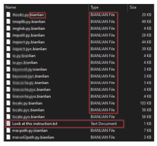 ficheiros encriptados BianLian