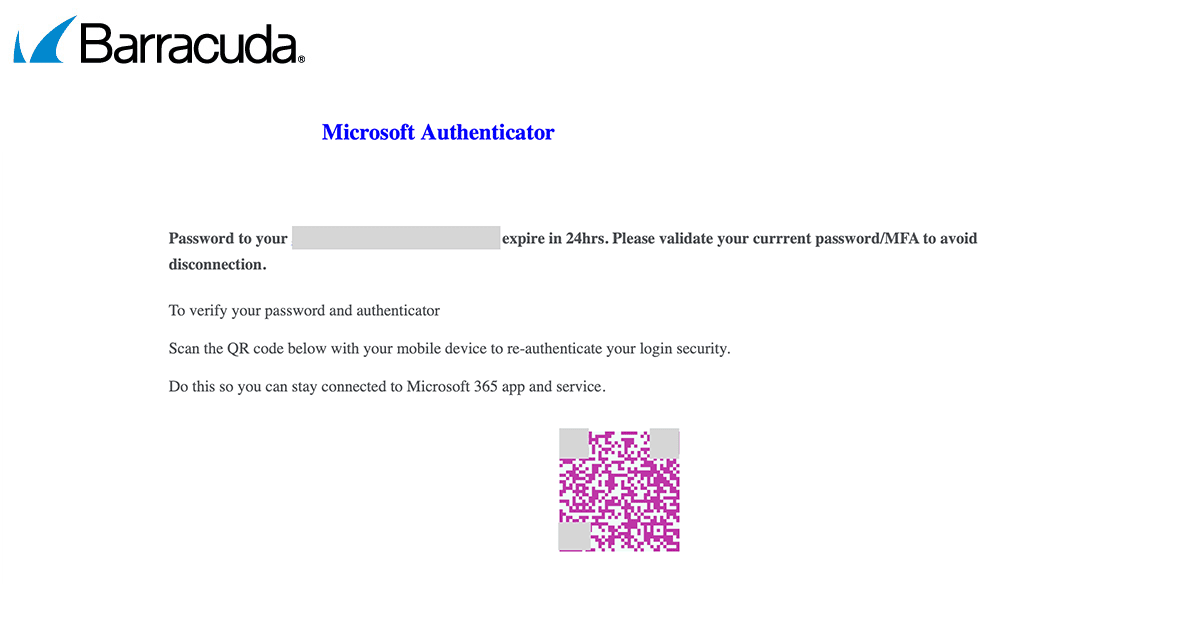 Exemplo de como um código QR dividido se parece num ataque de phishing