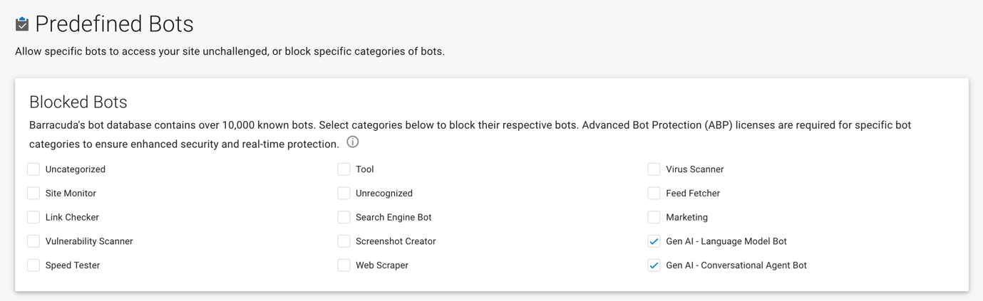 Proteção de Bot com Clique Único contra bots pré-definidos
