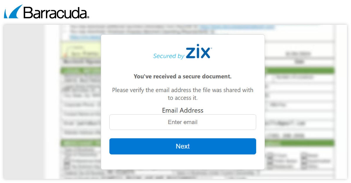 Exemplo de notificação usada em campanha de personificação Zix