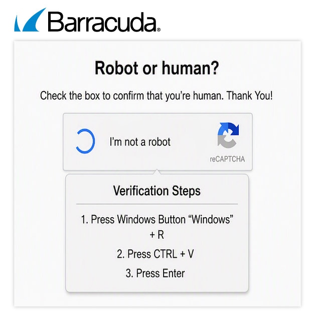Um exemplo de um CAPTCHA falso concebido para enganar os utilizadores e levá-los a executar comandos