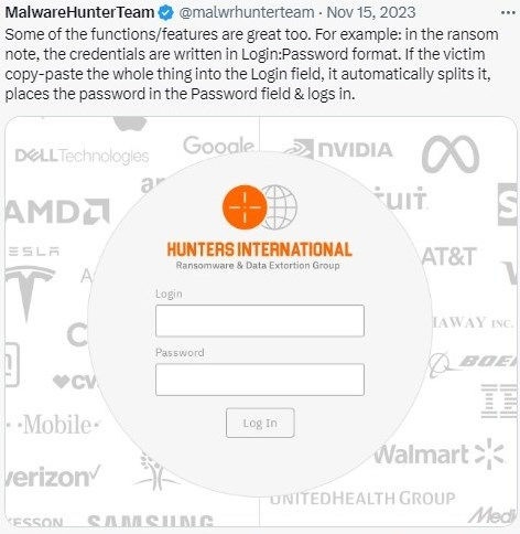 Página de Login da Hunters International