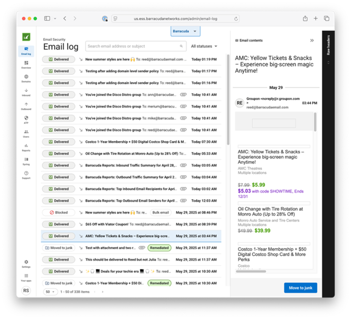 Registo unificado do Barracuda Email Protection