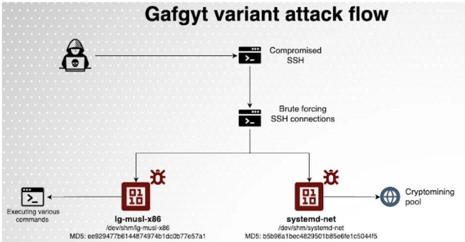 Fluxo visual de ataque da variante de malware botnet Gafgyt