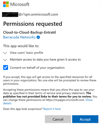 Barracuda Entra ID Backup Premium – Concessão de permissões
