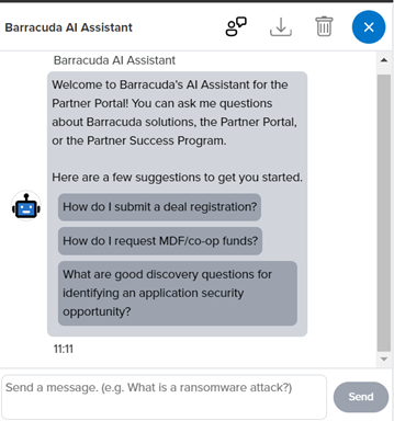 Captura de ecrã do Assistente AI Barracuda