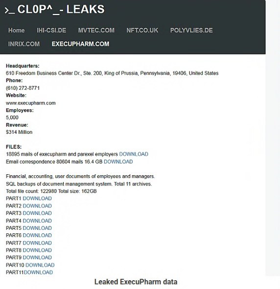 Cl0p divulga dados da ExecuPharm através do seu site de vazamentos