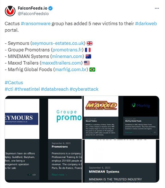 Cactus ransomware lista novas vítimas