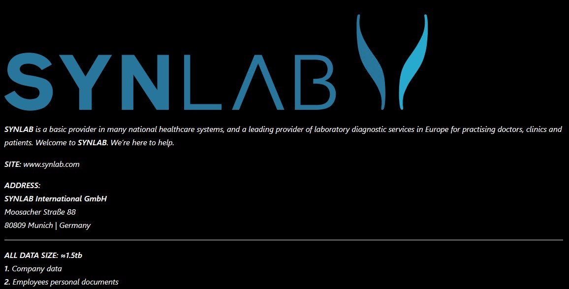 Black Basta lista a Synlab no site de vazamentos - inteligência sobre ameaças do Darkfeed