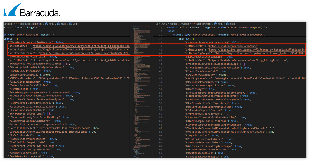 Exemplo de código-fonte do EvilProxy