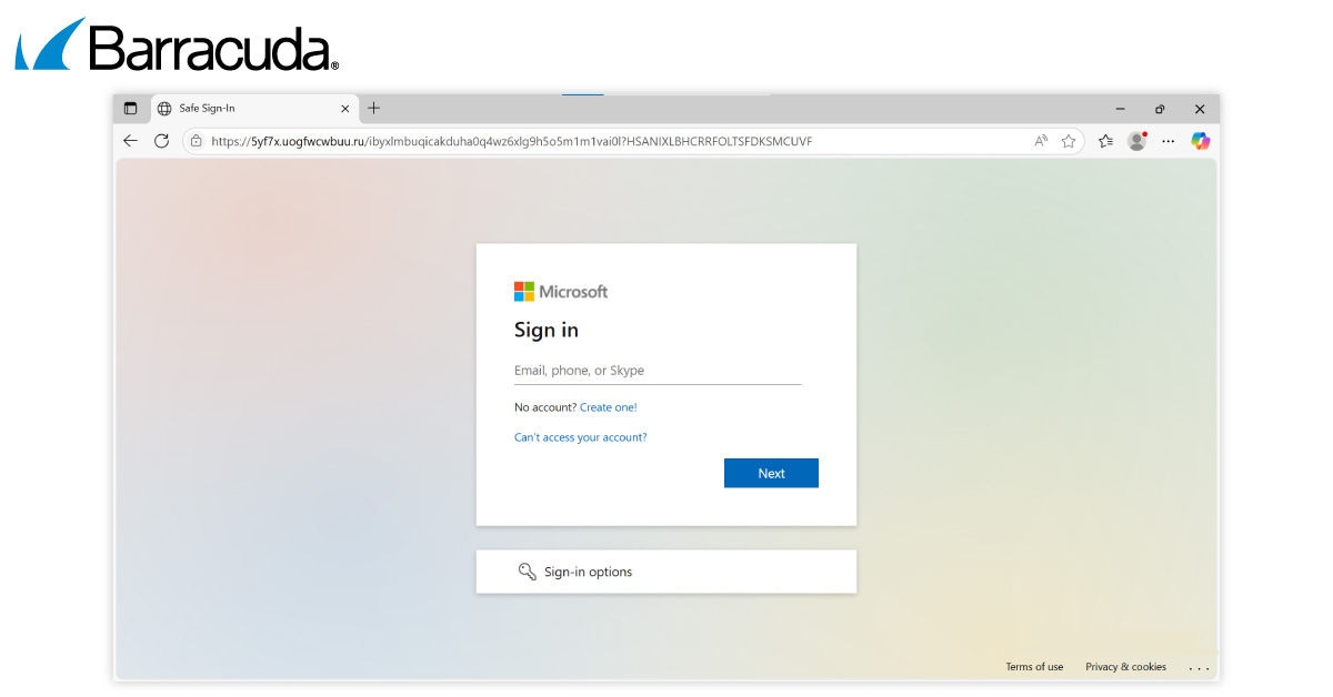 Exemplo de uma página de login falsa da Microsoft utilizada nestes ataques