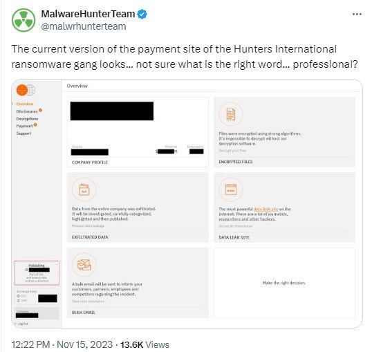 Site de Vazamentos da Hunters International