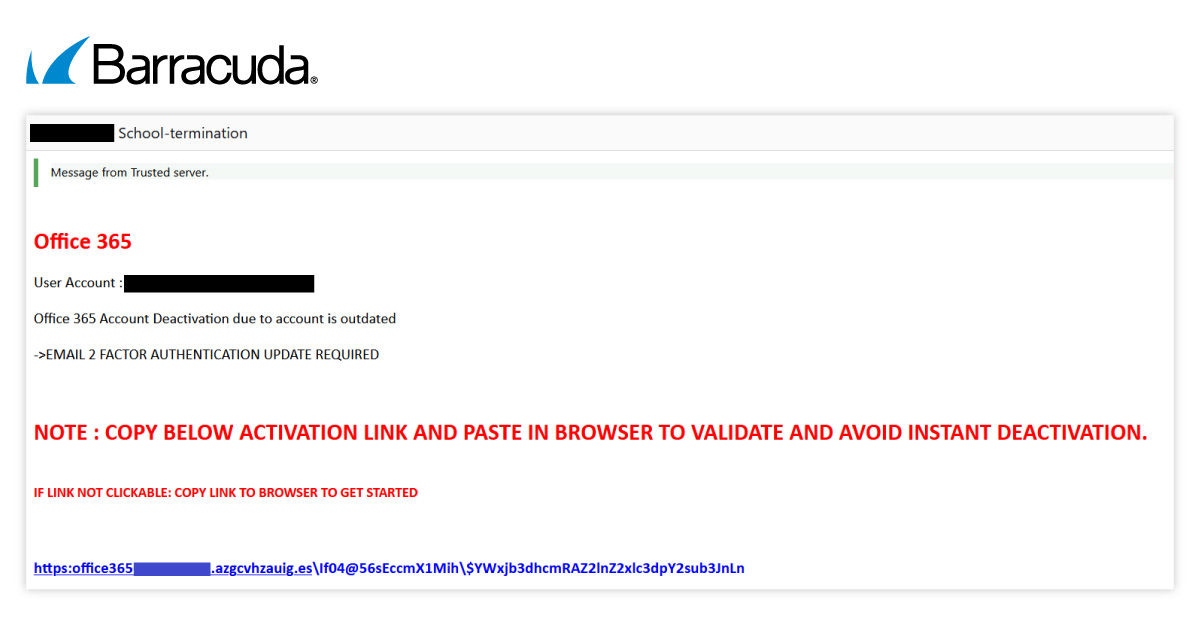 Exemplo de URL maliciosa num e-mail de phishing