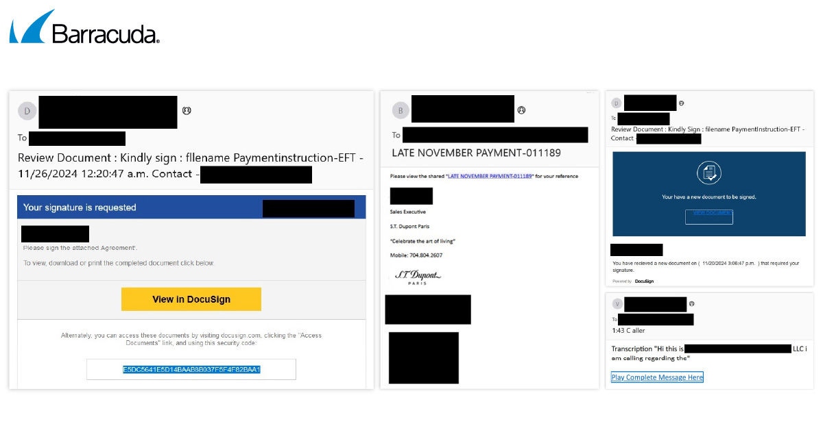 Exemplos de e-mails de phishing 2FA do Tycoon
