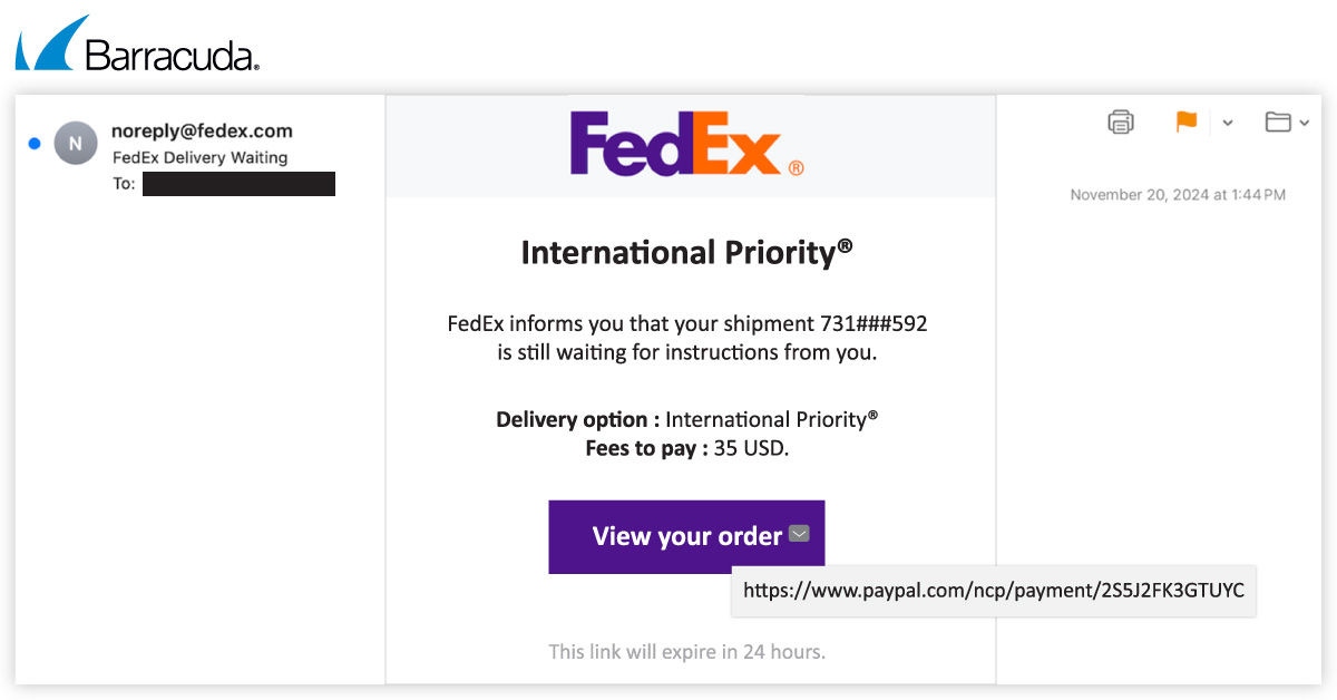 esquema fraudulento de notificação falsa da FedEx