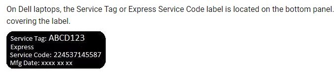Informação da etiqueta de serviço Dell