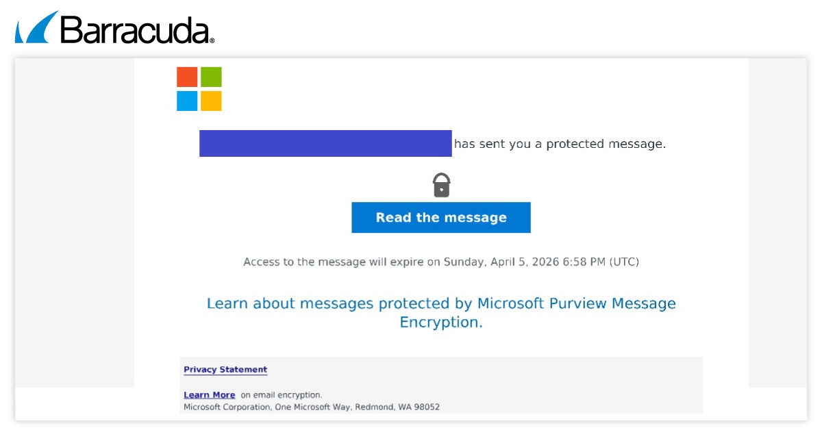 A sample phishing email with a link to a malicious landing page