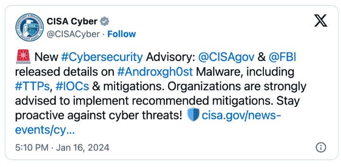 FBI e CISA emitem aviso conjunto de cibersegurança sobre androxgh0st