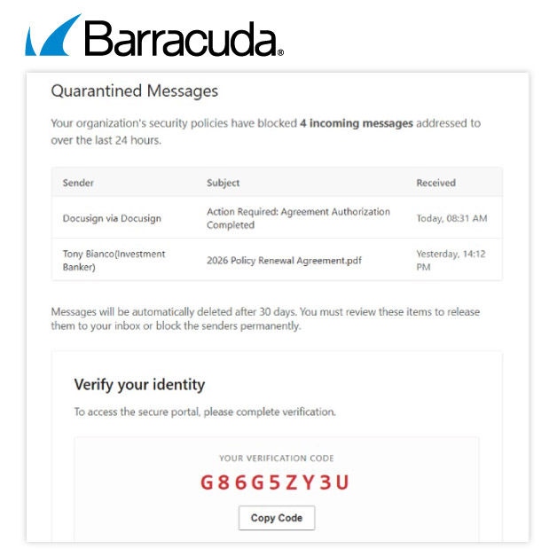 A sample device code phishing email