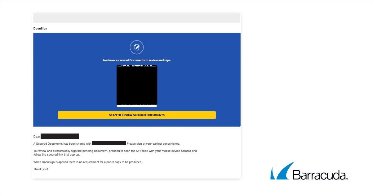 Exemplo de falsificação de DocuSign em ataque de código QR