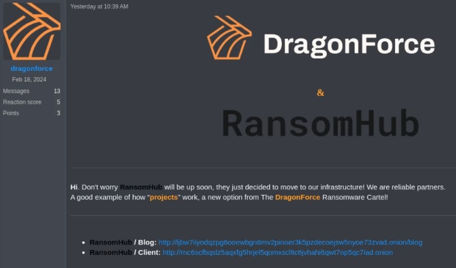 DragonForce anuncia que a RansomHub se juntou ao cartel, através da Guidepoint Security