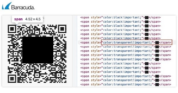 Exemplo de CSS usado em ataque de código QR baseado em ASCII