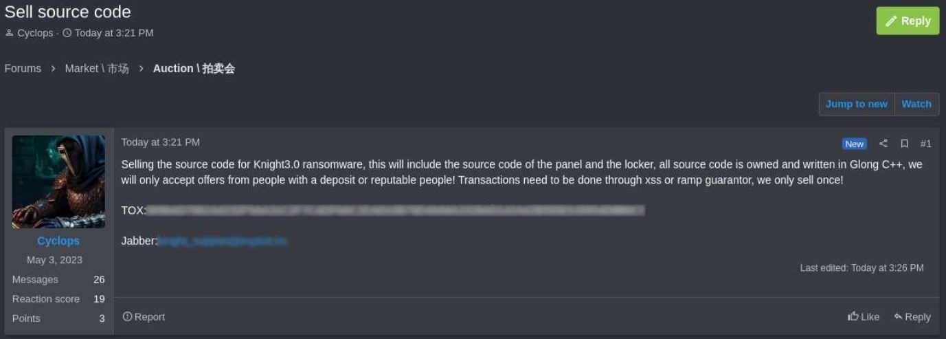 Knight vende código-fonte de ransomware