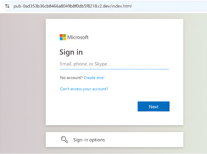 Exemplo de página de login falsa da Microsoft